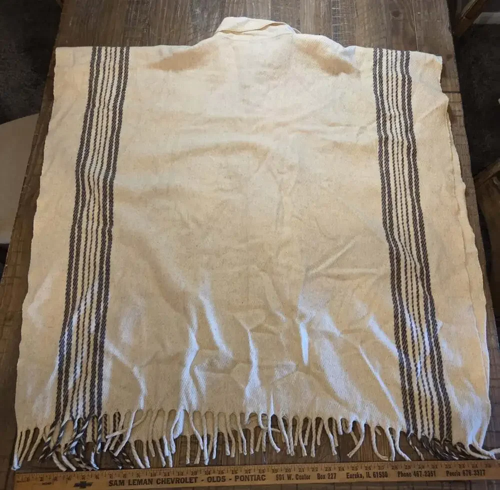 Vintage Mexican Wool Scarf Tie Serape Blanket Tribal Poncho Cape